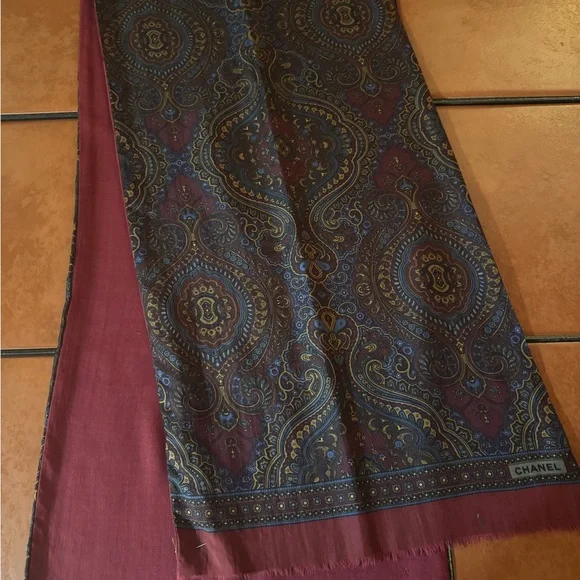 Chanel Maroon and Navy Patterned Scarf - Picture 3 of 3